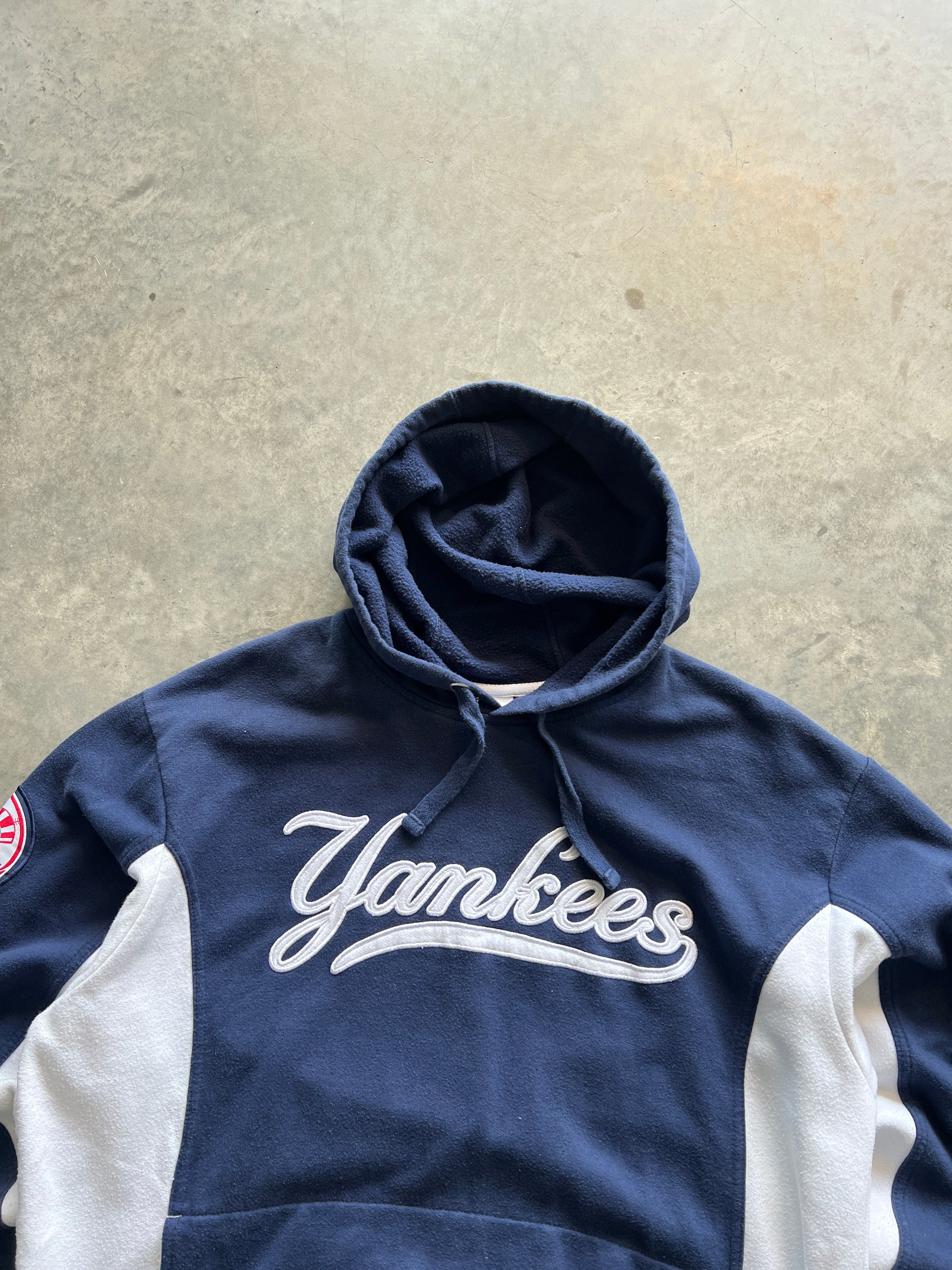 Vintage Navy NY Yankees Spellout Hoodie - XL