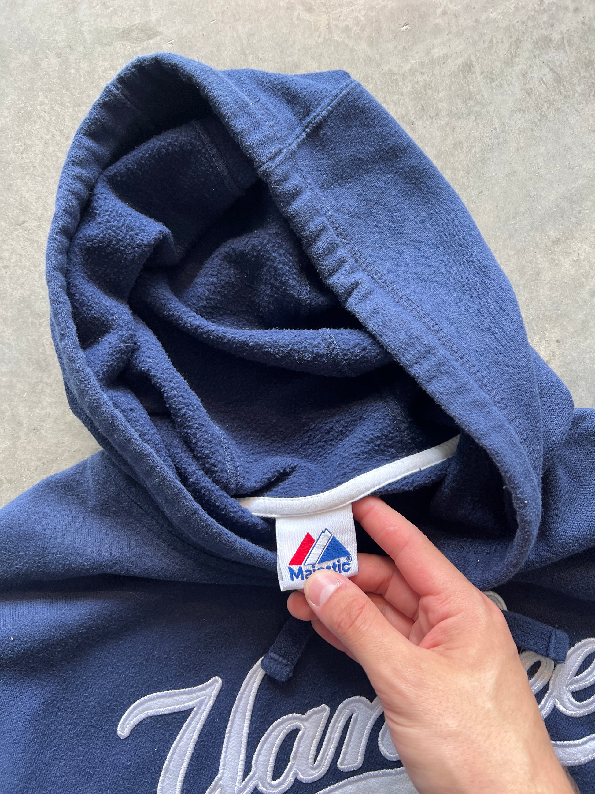 Vintage Navy NY Yankees Spellout Hoodie - XL