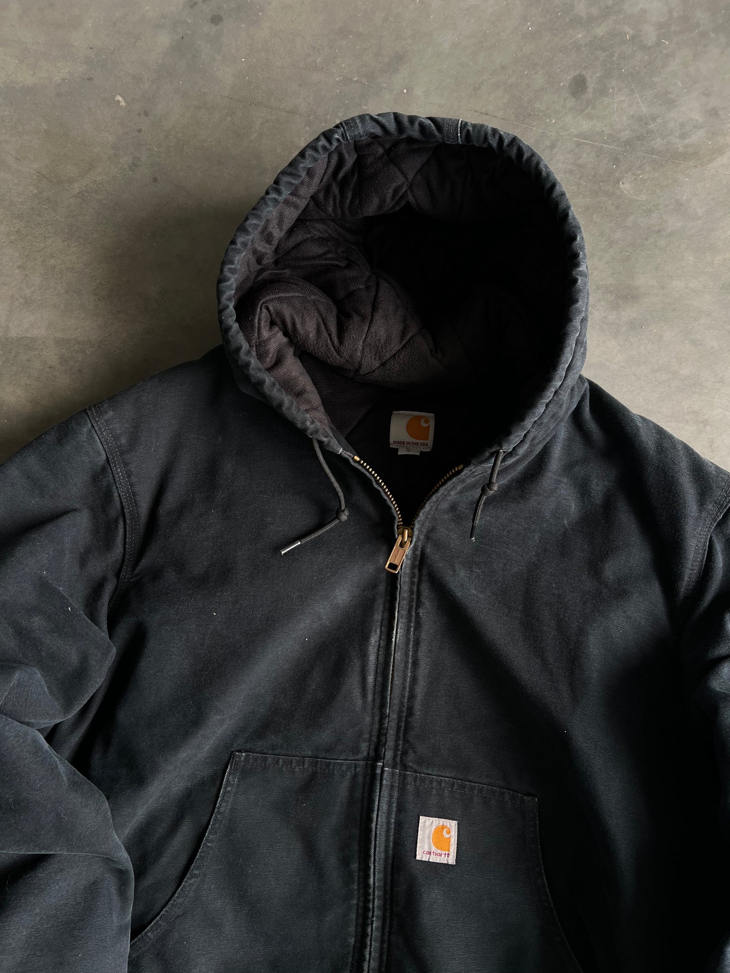 Vintage Black Carhartt Hooded Work Jacket - XL