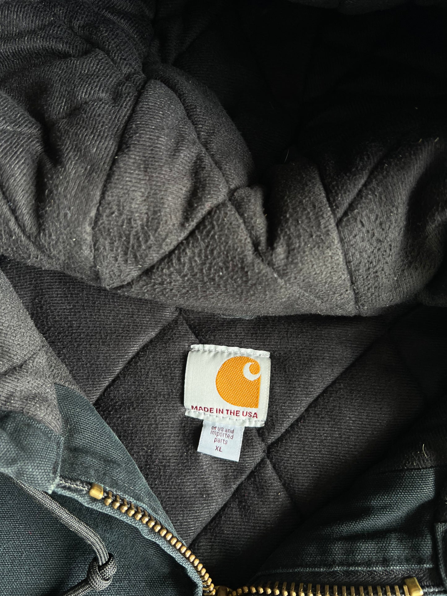 Vintage Black Carhartt Hooded Work Jacket - XL