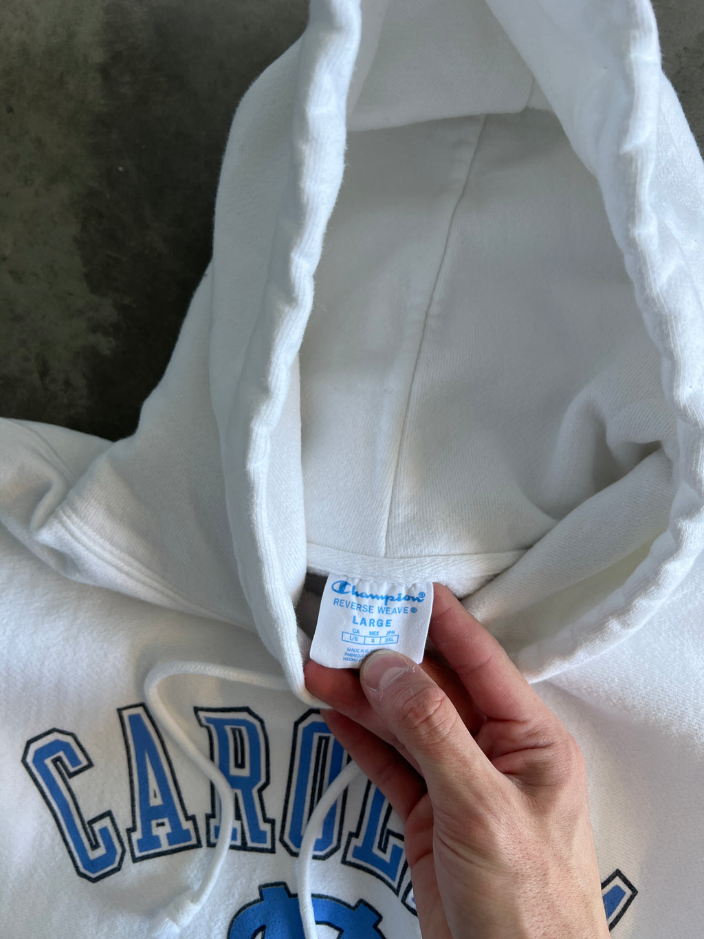 Vintage White Carolina Spellout Hoodie - XL