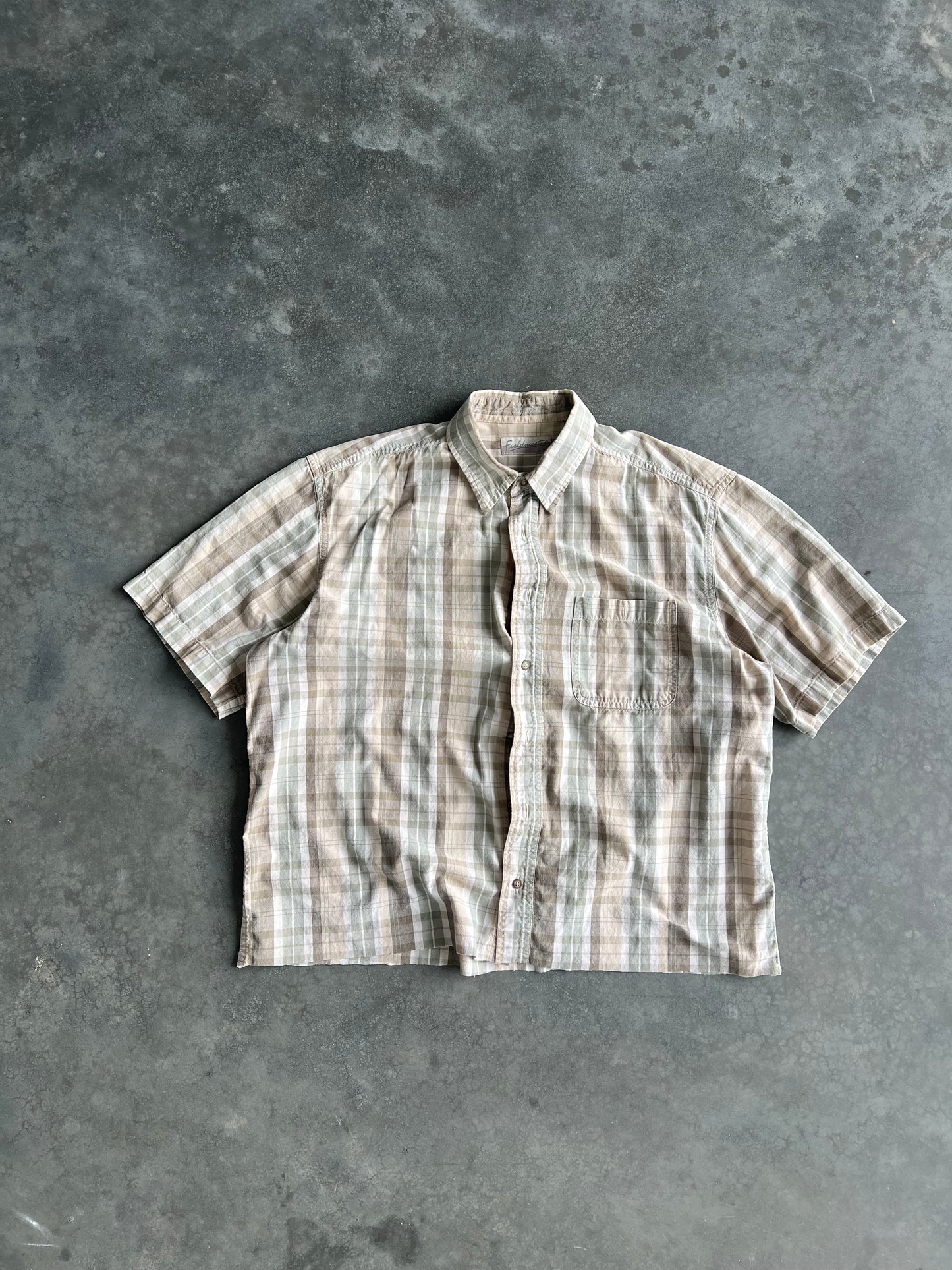Vintage Plaid Tan Button Up Shirt - L