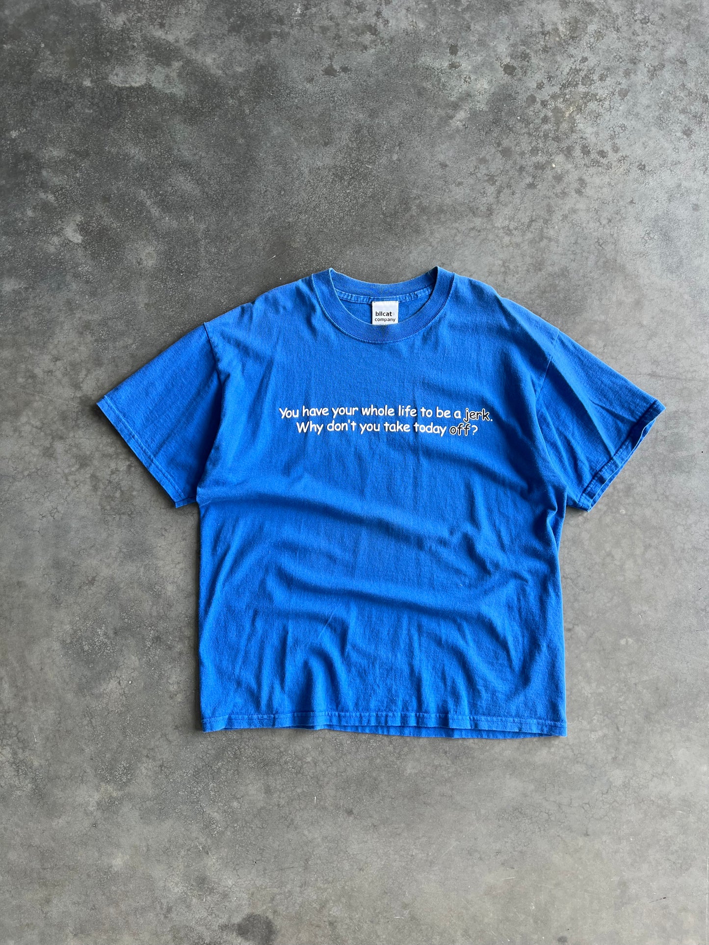 Vintage Blue Quote Spellout Shirt - L