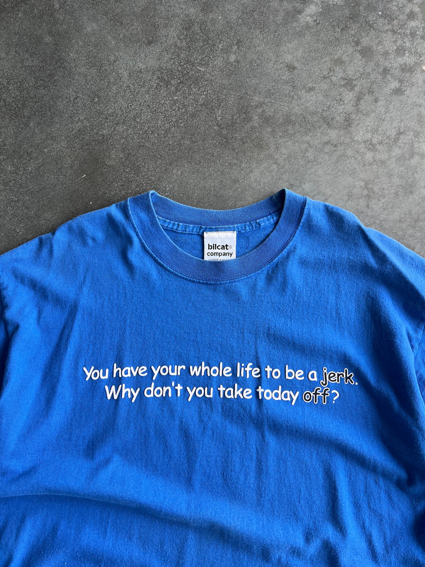Vintage Blue Quote Spellout Shirt - L