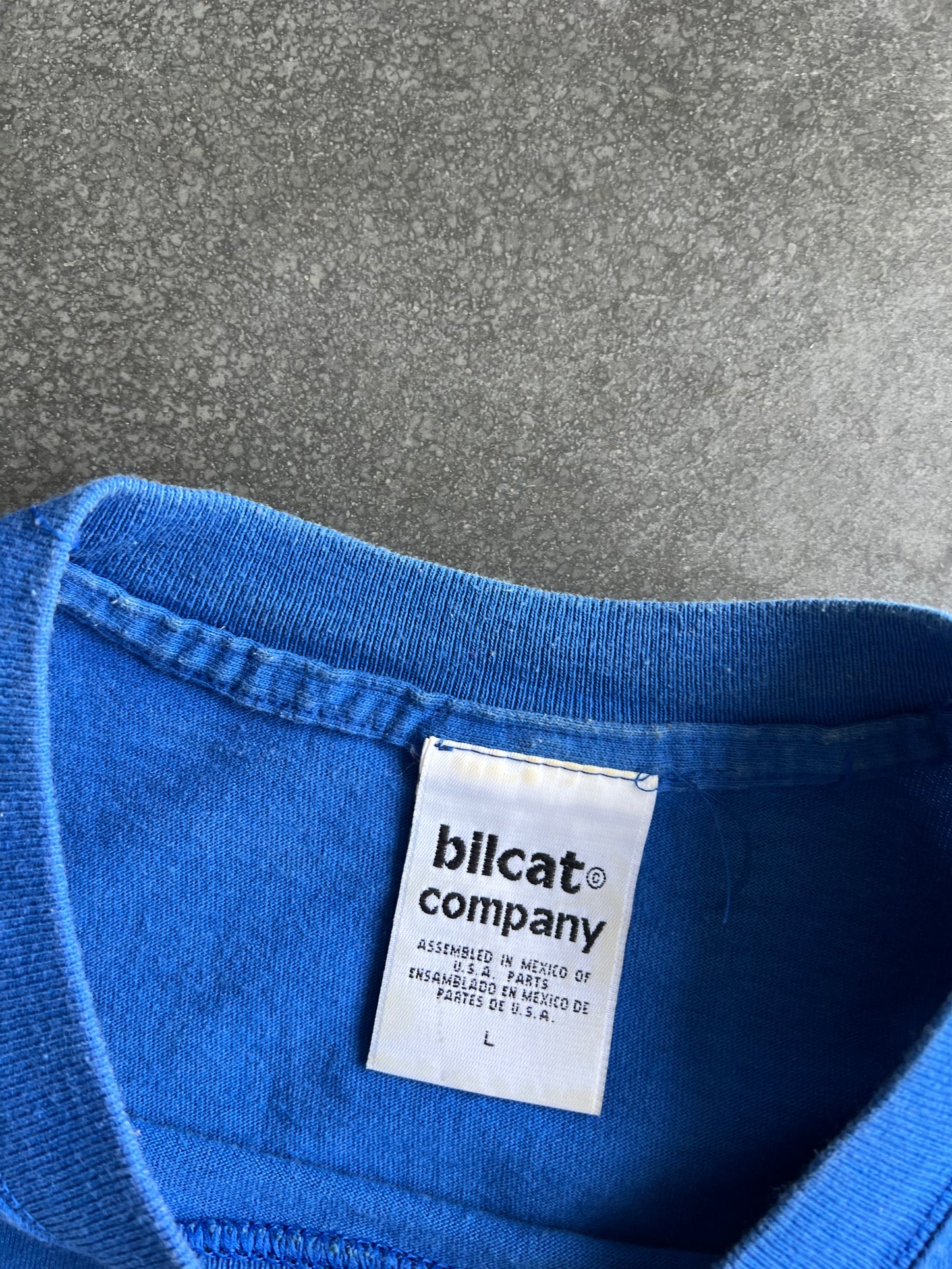 Vintage Blue Quote Spellout Shirt - L