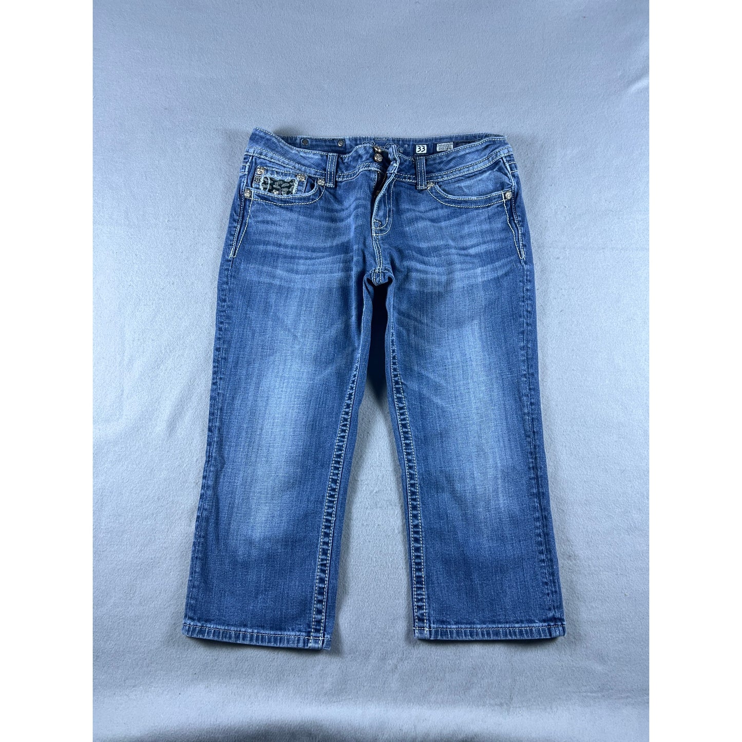 Miss Me Easy Capri Sequins Rhinestones Jeans - 33