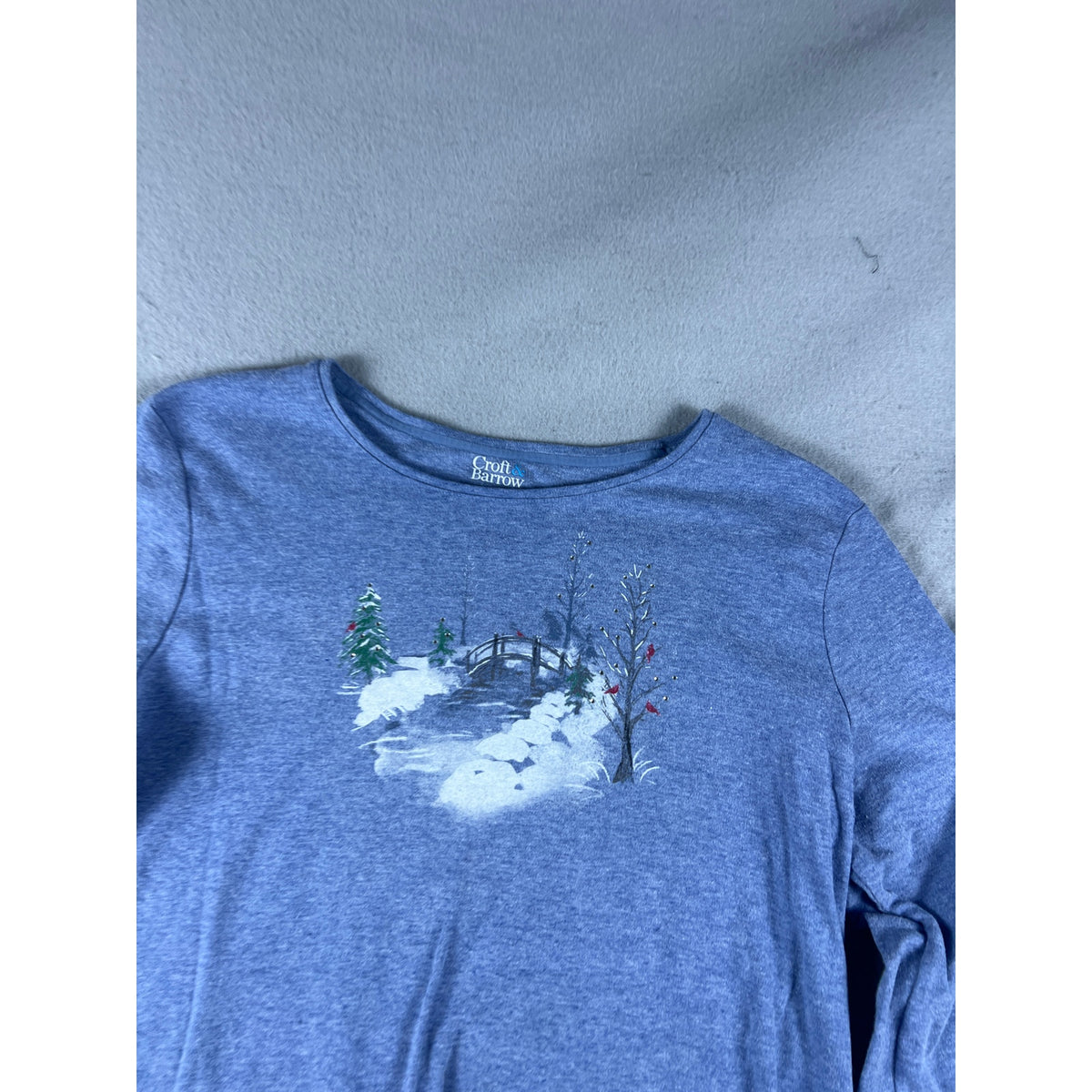 Croft & Barrow Winter Scene Rhinestone Top - M