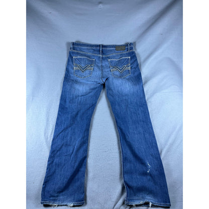 BKE Denim Derek Jeans Mens 36x30 Bootleg Blue Medium Wash Embroidered Pockets