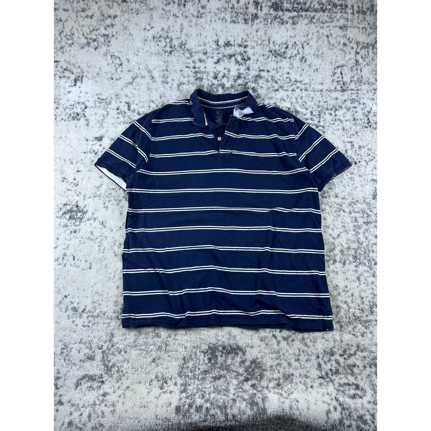 Vintage Navy Blue Puritan Striped Polo Shirt - L