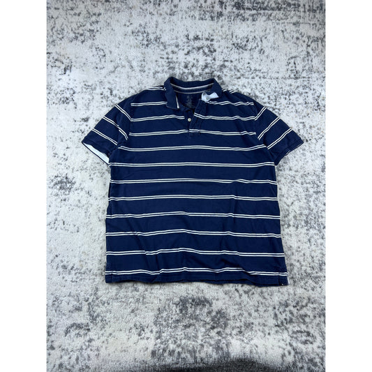 Vintage Navy Blue Puritan Striped Polo Shirt - L
