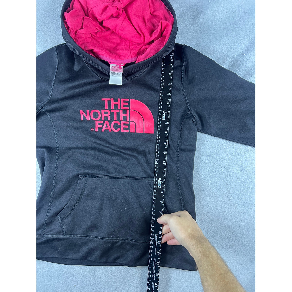 The North Face Hoodie Womens M Black Pink Spellout Logo Graphics Sweatshirt
