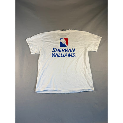 Sherwin Williams T-Shirt Mens L White Crew Neck Cover The Earth Graphics Print