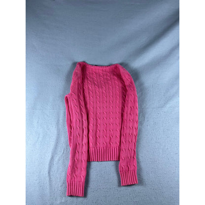 Ralph Lauren Sport Sweater Women M Pink V-Neck Cable Knit Ribbed Preppy Layering