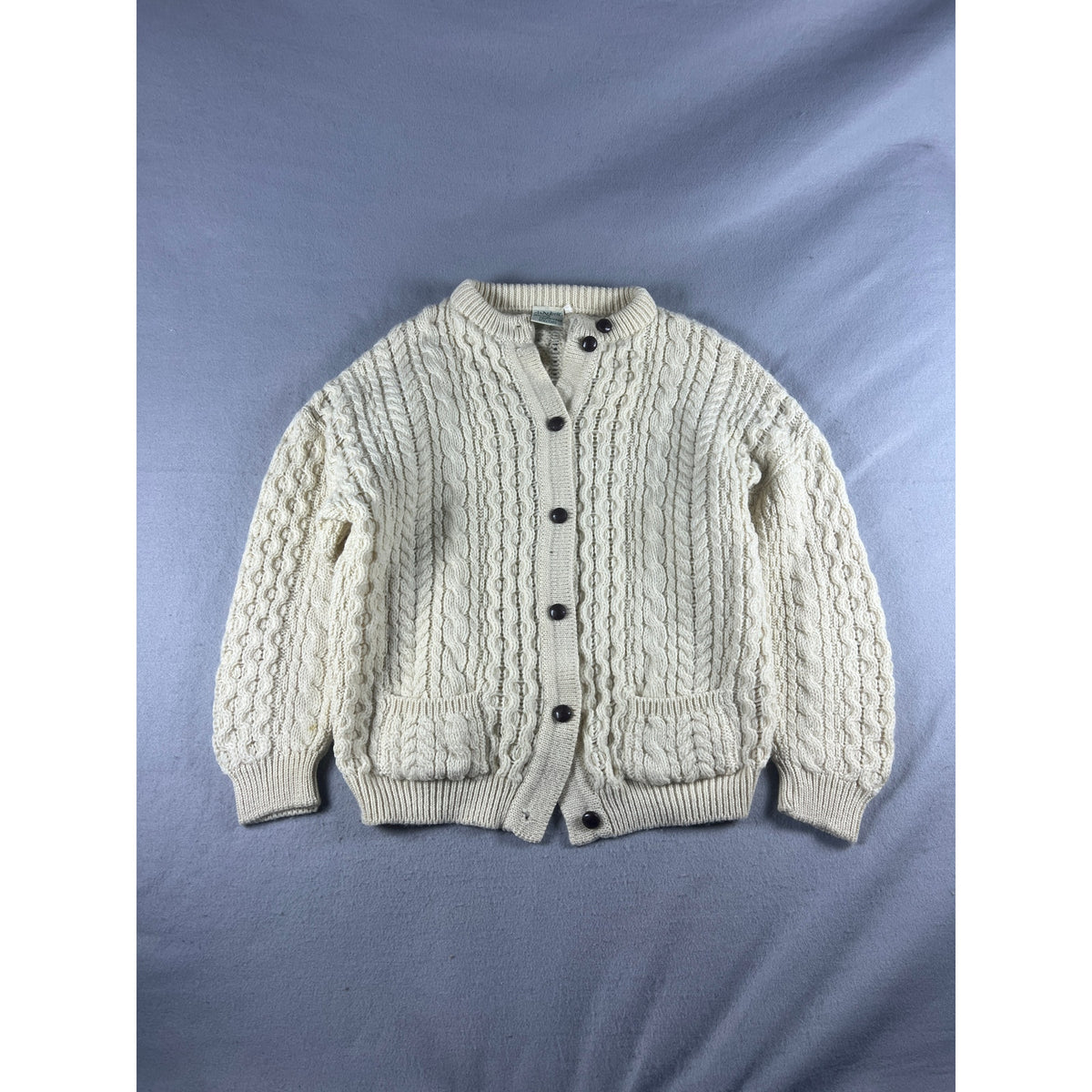 Vintage Cladyknit Wool Irish Aran Cable Knit Cardigan - M