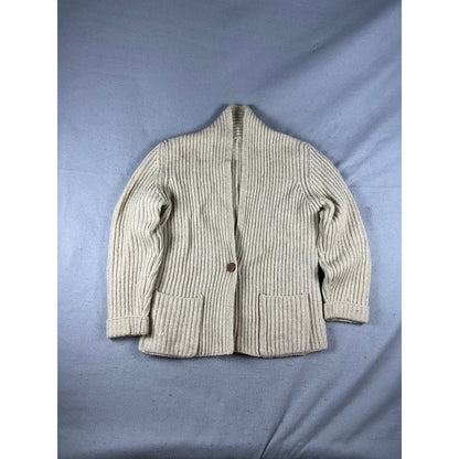 Vintage Cardigan Mens S Cream Shawl Collar Single Button Chunky Knit Ribbed