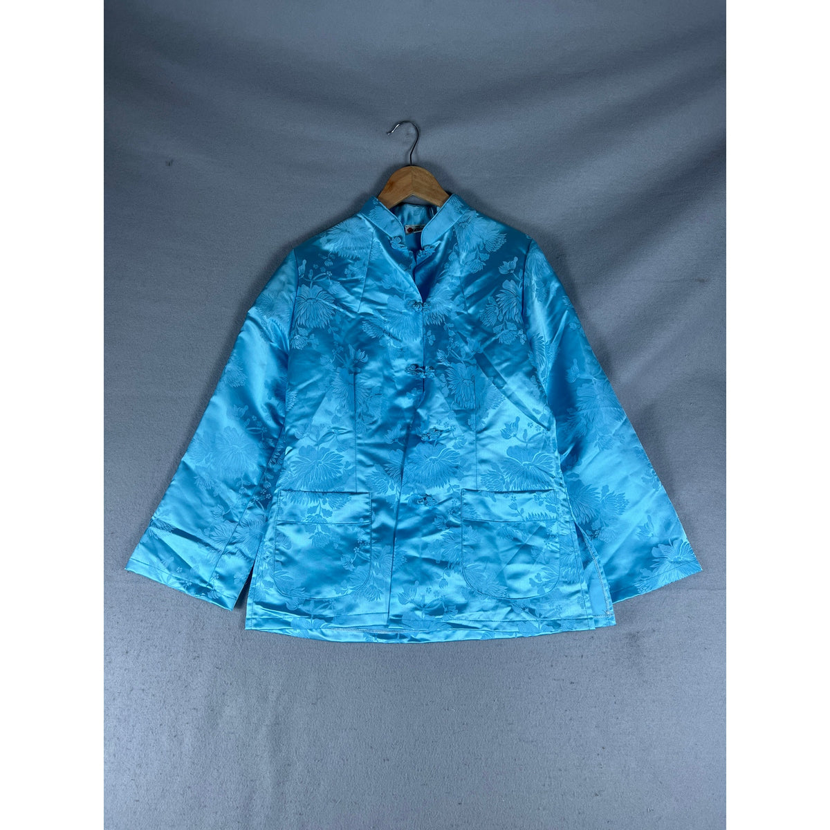 Vintage Clover Satin Floral Jacquard Chinese Tang Suit Jacket - M