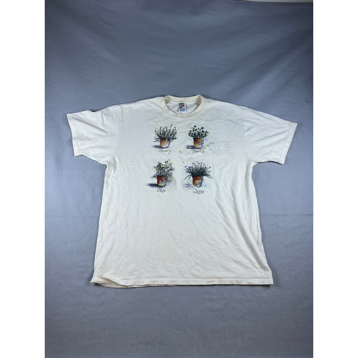 Vintage Potted Herbs Plant T-Shirt - XL