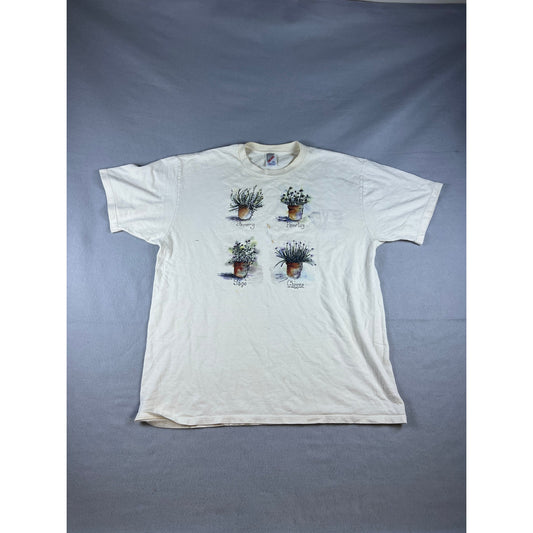 Vintage Potted Herbs Plant T-Shirt - XL