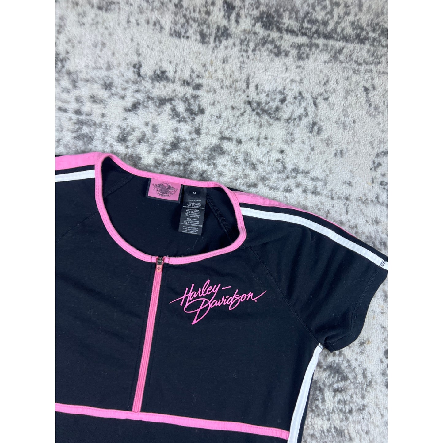 Harley Davidson Pink Quarter Zip T-shirt - M