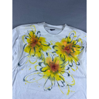 Vintage 90s Hand Painted Floral T-Shirt - L