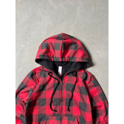 Vintage Y2k Checkered Red Hoodie Full Zip 2000's Extra Small
