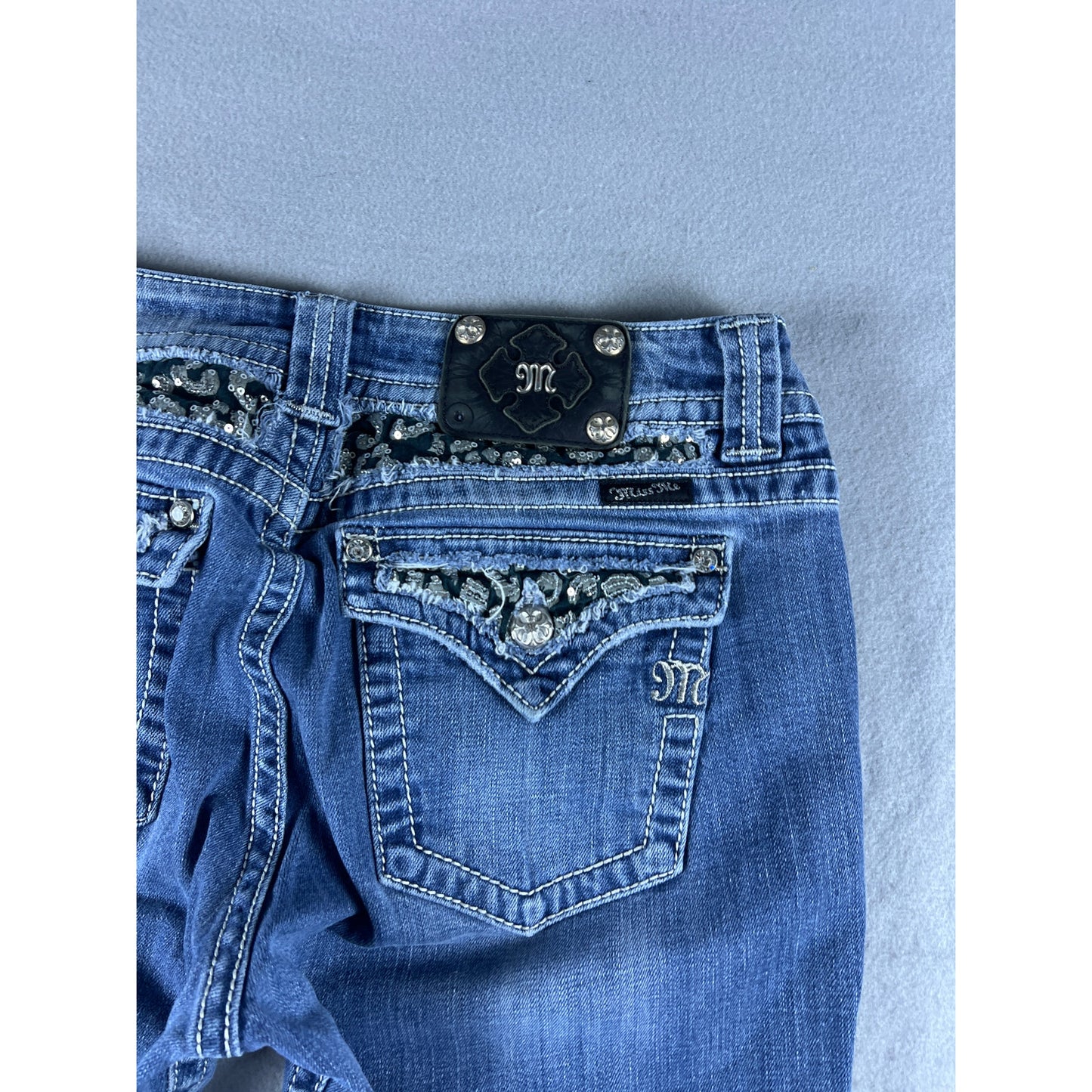 Miss Me Easy Capri Sequins Rhinestones Jeans - 33