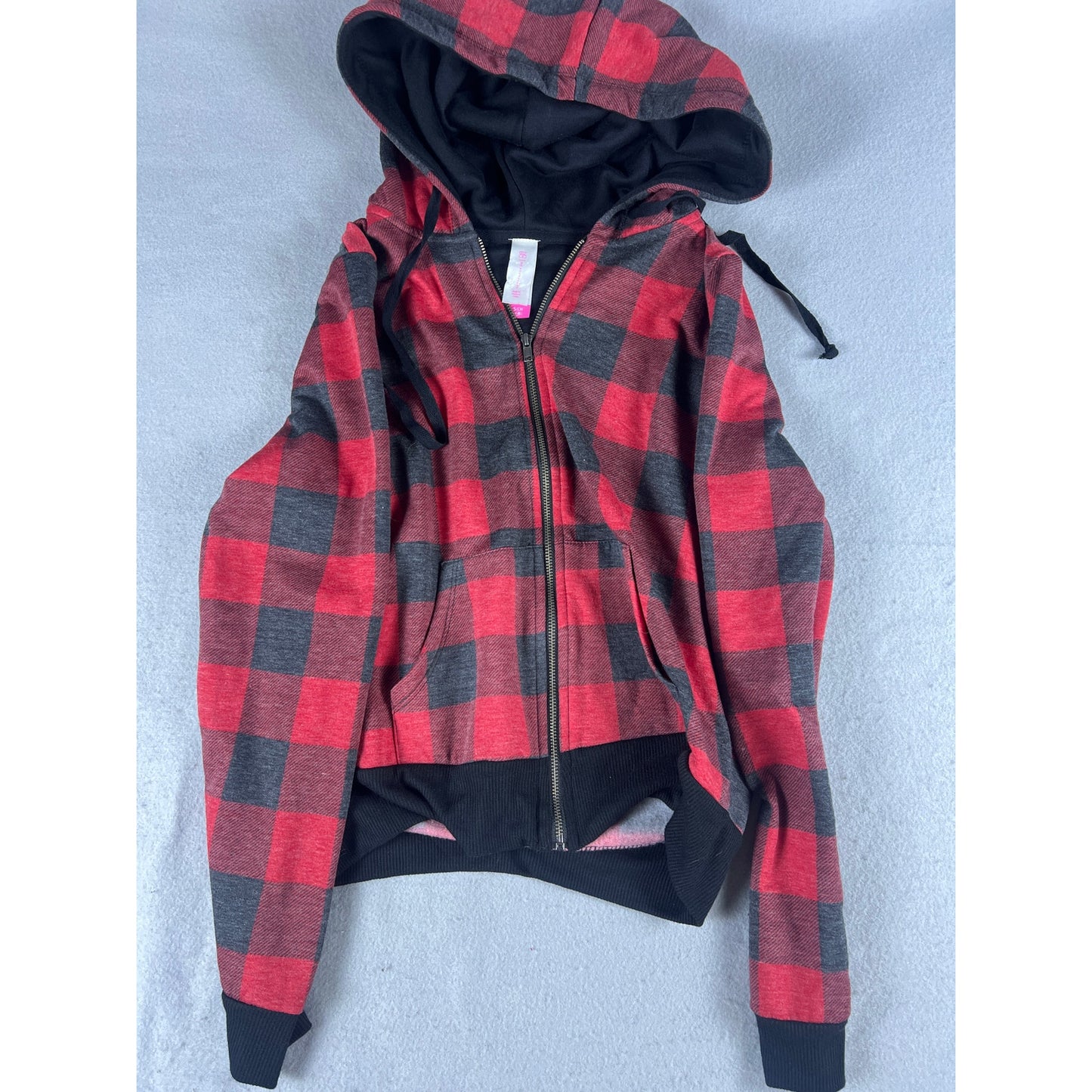 No Boundaries Buffalo Plaid Hoodie Jacket Youth - S