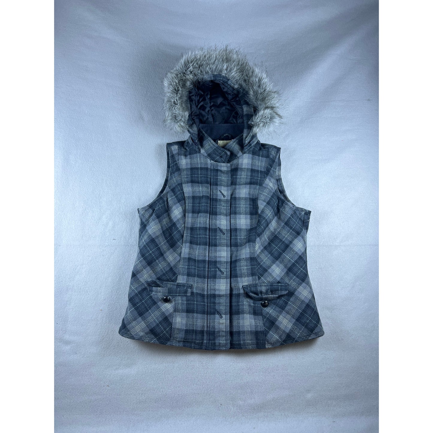 Sonoma Y2k Fur Hooded Stripped Vest - L