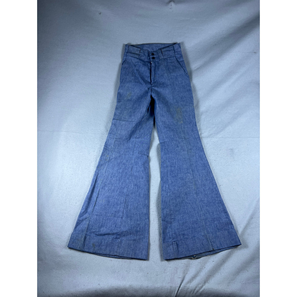 Vintage 70s Bell Bottom Chambray Flare Pants Womens - 24x32
