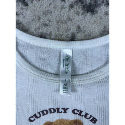 Teddy Bear T-Shirt Cuddly Cub Womens XS White Cute Graphic Tee Y2K