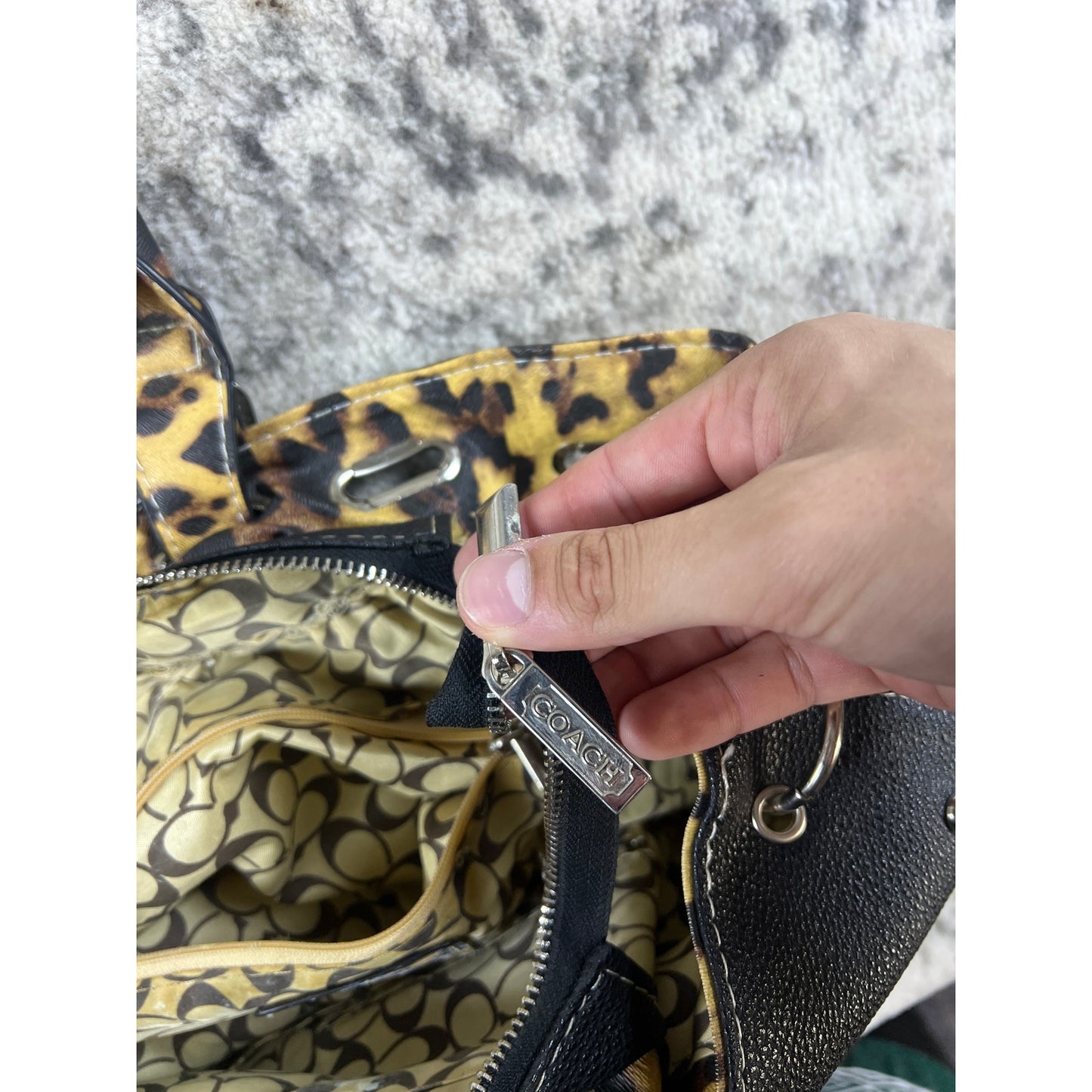 Vintage Black Lepord-Print Coach New York Tote Bag