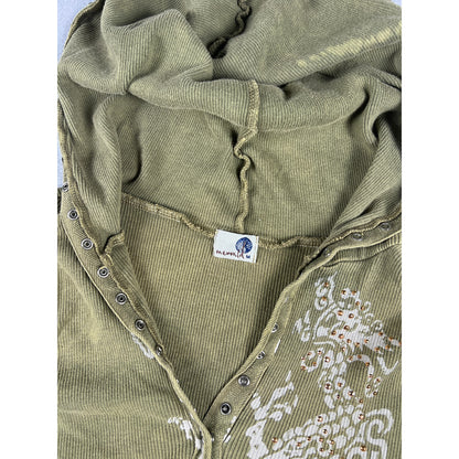 OneWorld Green Y2K Ribbed Embroidered Hooded Top - M