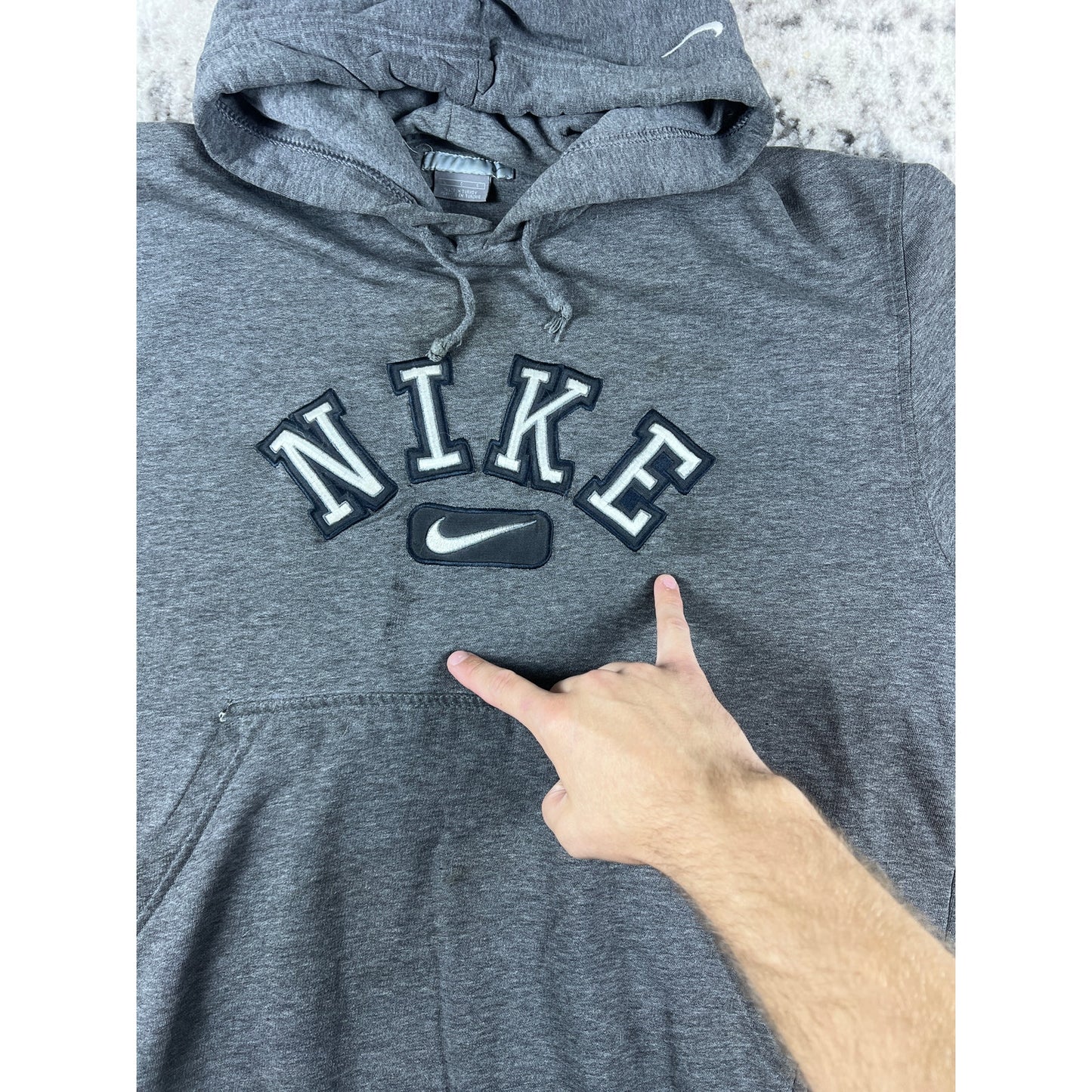 Vintage Nike Gray Spellout Hoodie - L
