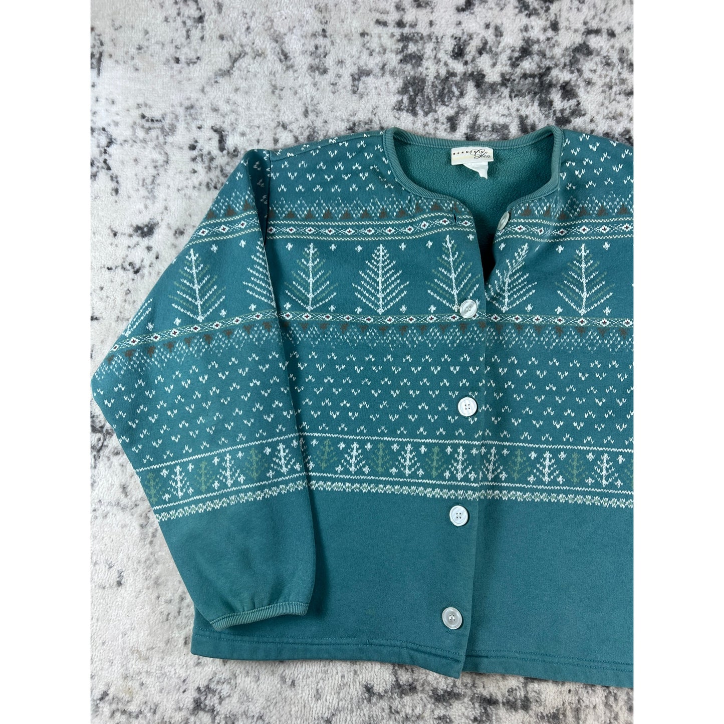 Vintage Teal Blue Tree Button Up Crewneck - M