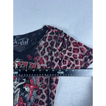 Sinful by Affliction Leopard Print T-Shirt Womens - S