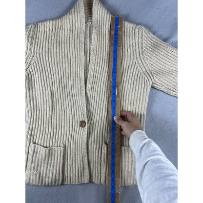 Vintage Cardigan Mens S Cream Shawl Collar Single Button Chunky Knit Ribbed