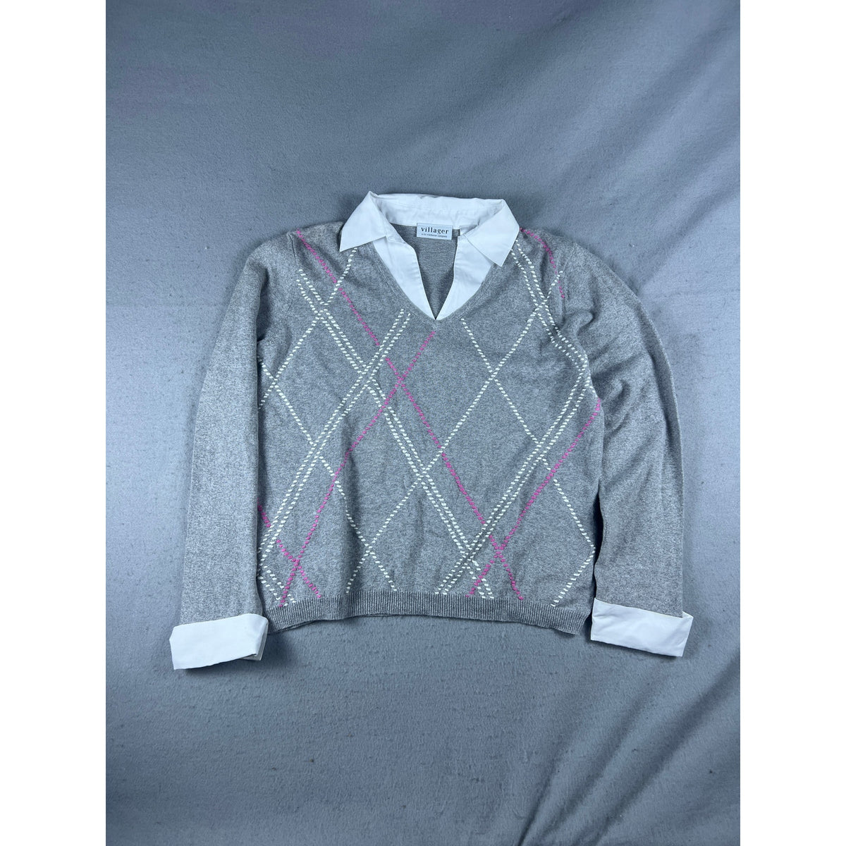 Vintage Villager Argyle Preppy Sweater Womens - M