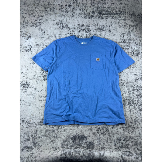 Carhartt T-Shirt Mens L Blue Crew Neck Loose Fit K87 Pocket Tee Classic Workwear