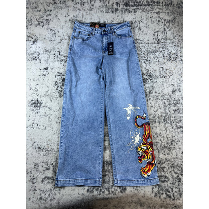 Ed Hardy Crawling Tiger Wide Leg Jeans - 30