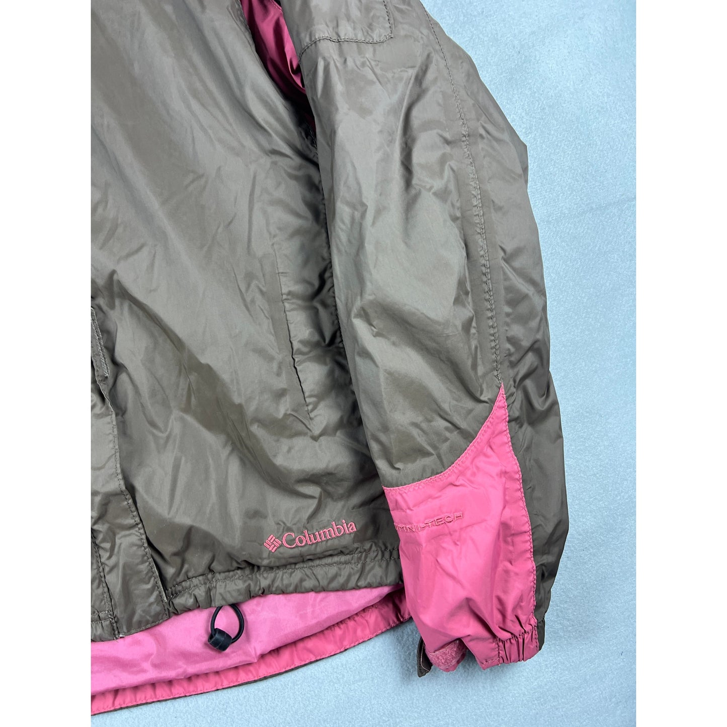 Columbia Jacket Windbreaker Women's Large Brown/Pink Lightweight Full Zip Hood