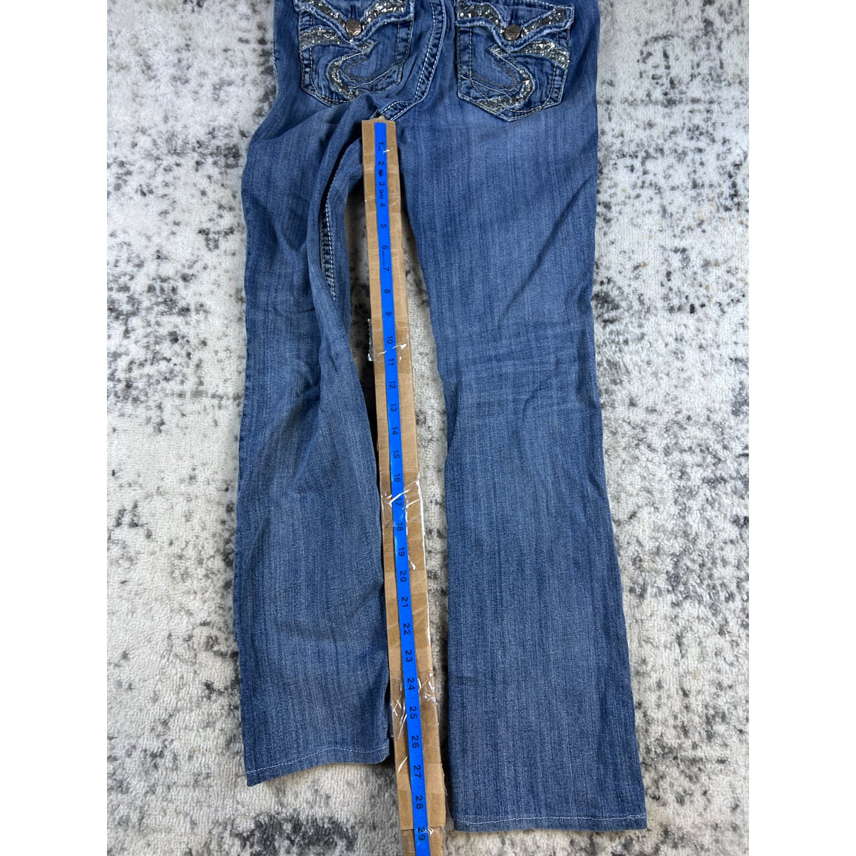 Silver Jeans Womens 27x33 Blue Suki Flap 17" Boot Thick Stitch Rockabilly Biker