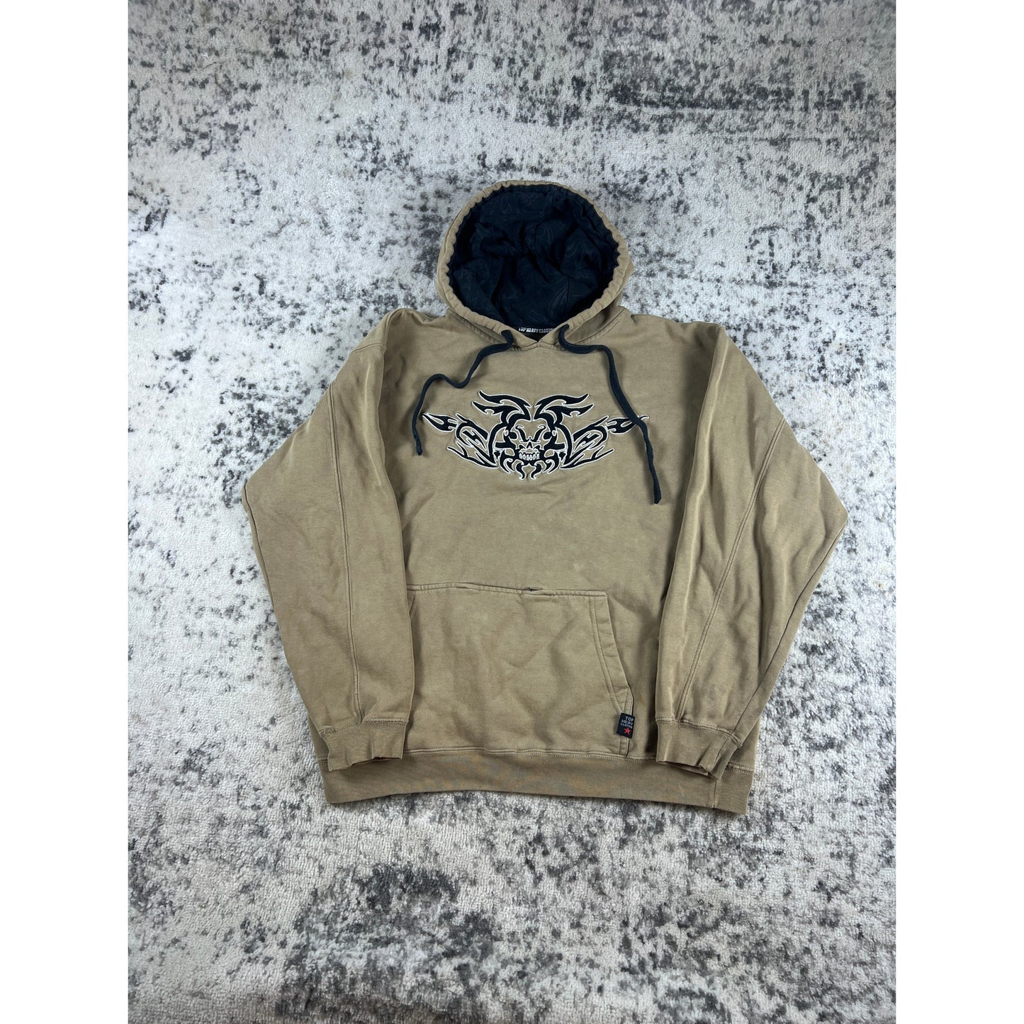 Vintage TOP Heavy Beige Dragon Hoodie Medium Embroidered Graphic