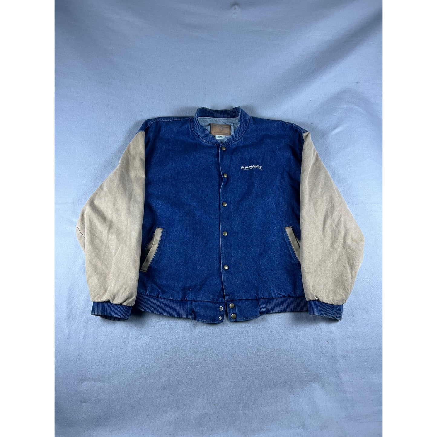 Vintage Three Rivers Denim Bomber Varsity Jacket - XL