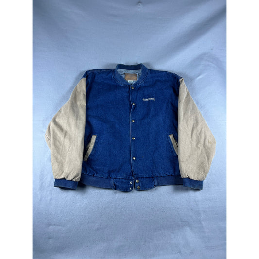 Vintage Three Rivers Denim Bomber Varsity Jacket - XL