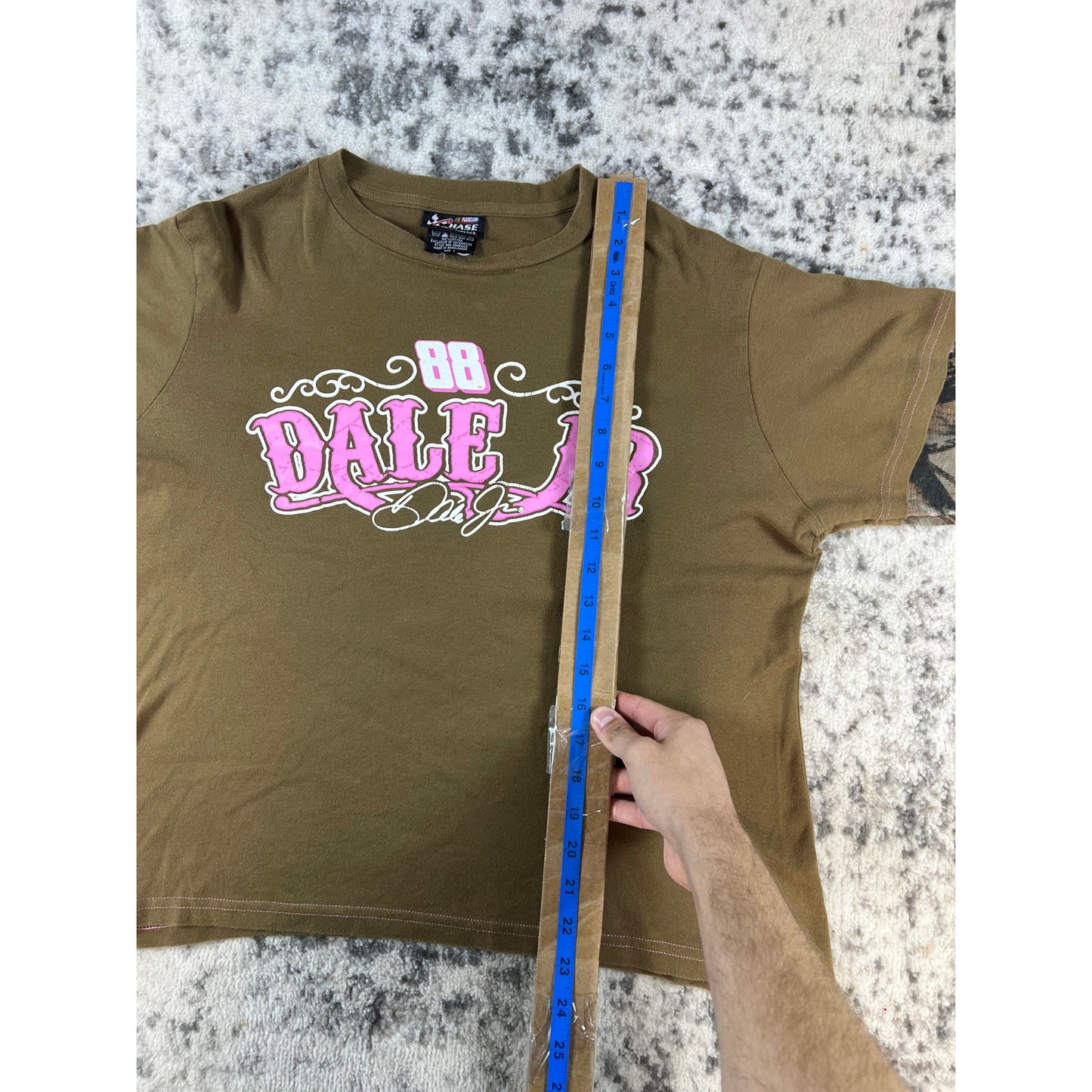 Vintage Dale Earnhardt Jr T-Shirt Womens L Brown Camo Sleeve NASCAR Racing Tee