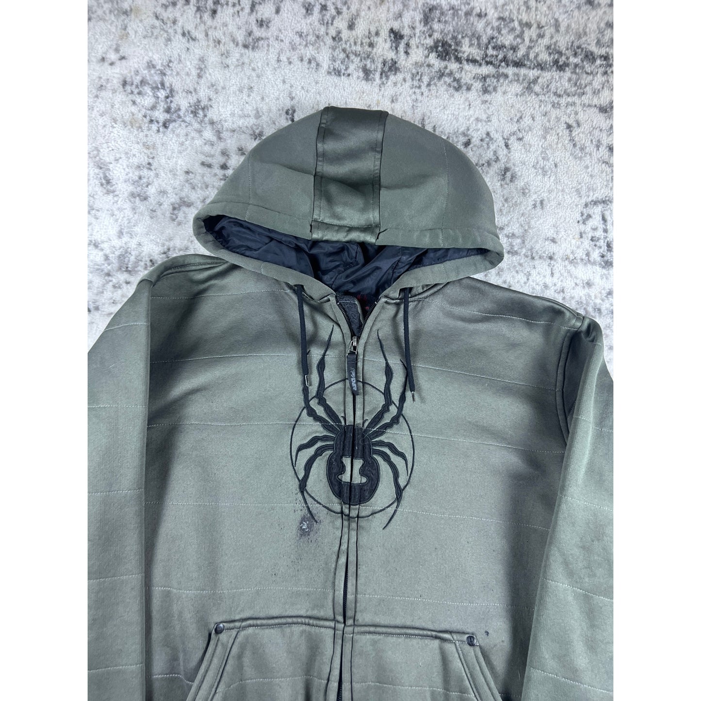 Y2k Spider Full Zip Grey Hoodie - L