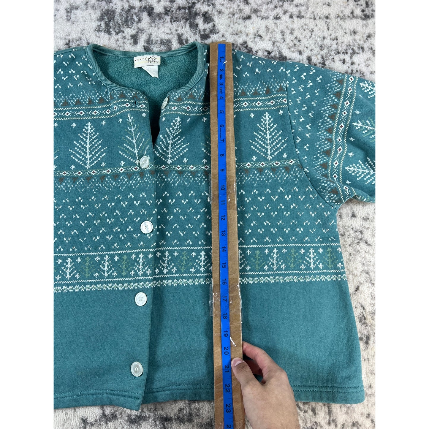 Vintage Teal Blue Tree Button Up Crewneck - M