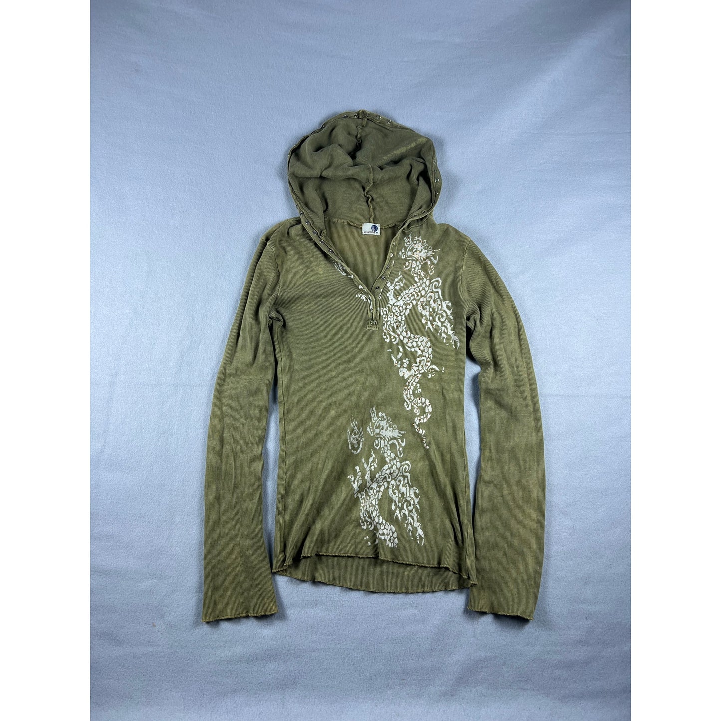 OneWorld Green Y2K Ribbed Embroidered Hooded Top - M
