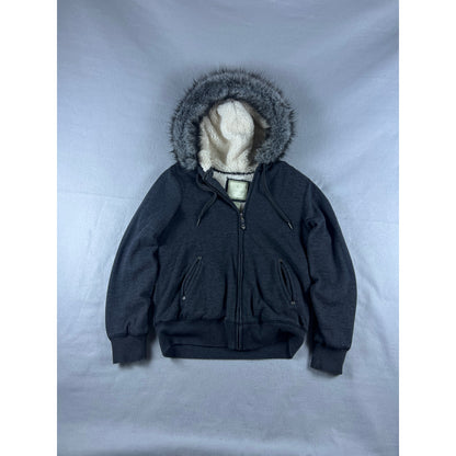 Green Tea Faux Fur Fleece Hoodie Jacket Womens - M