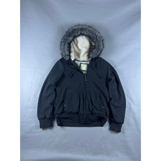 Green Tea Faux Fur Fleece Hoodie Jacket Womens - M